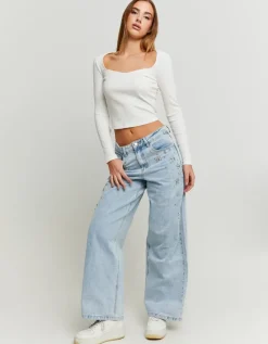 Jean Baggy Bleu Clair Taille Basse avec Strass^Tally Weijl Online