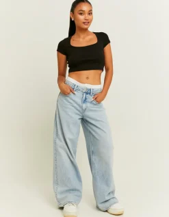Jean Large Baggy Bleu avec Détail Caleçon^Tally Weijl Clearance