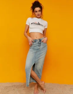 Jupe midi en denim taille haute avec fente^Tally Weijl Hot