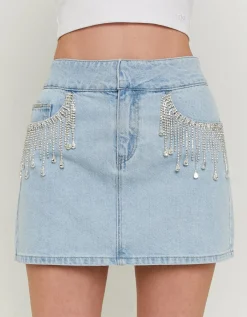 Mini-Jupe en Denim avec Strass^Tally Weijl Sale