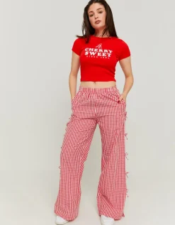 Pantalon Style Pyjama Imprimé Vichy avec Nœuds Latéraux^Tally Weijl Fashion