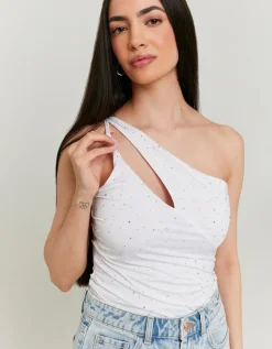 Top blanc asymétrique avec strass^Tally Weijl New