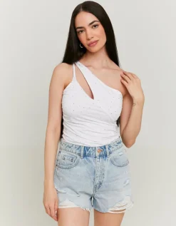 Top blanc asymétrique avec strass^Tally Weijl New