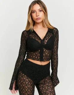 Top en Dentelle Col Polo avec Détail Zip^Tally Weijl Online