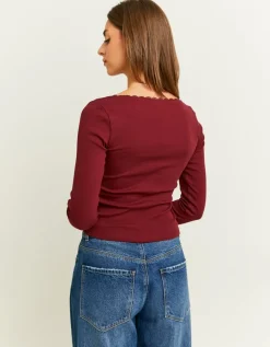 T-Shirt Bordeaux Basique avec Détail Dentelle^Tally Weijl Outlet